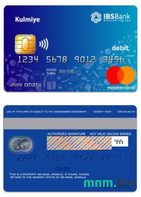 Somalia IBS Bank Kulmiye debet przykład karty mastercard w formacie PSD